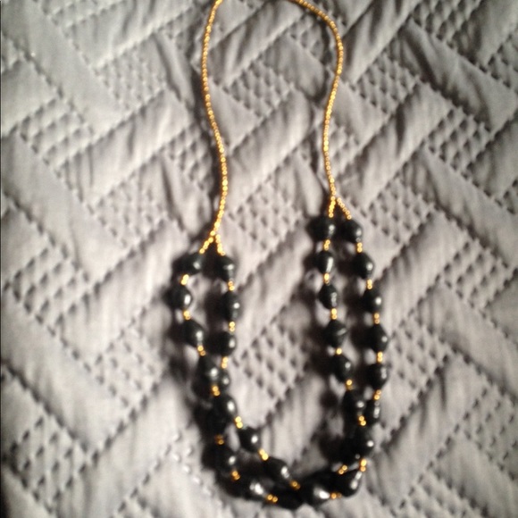 Black & Gold African Double-Strand Necklace - Picture 2 of 7
